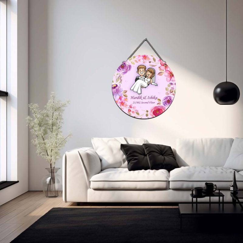 Personalized Floral Couple Name Plate for Home Entrance Unique Newlywed Wedding & Housewarming Gift Nameplate For Couples Door Decorative